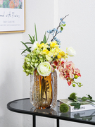 琥珀色琉璃艺术花瓶摆件现代轻奢客厅酒店玄关桌面花器插花装饰品