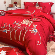 高档结婚四件套大红色床单被套百子图婚房喜被婚庆床上用品六件套