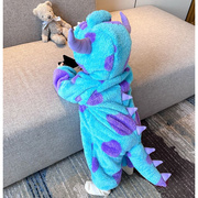 毛怪苏利文新生婴儿童衣服，秋冬厚款动物造型，宝宝恐龙连体衣睡衣