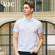 VJC/威杰思2024年夏季男装男士白色针织短袖商务Polo衫