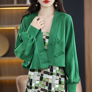 真丝披肩女中国风长袖开衫短外套，夏季薄款缎面，外搭短外衣上衣女