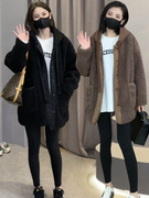 时尚加厚羊羔毛外套女2023年冬季韩版宽松中长款棉服连帽上衣