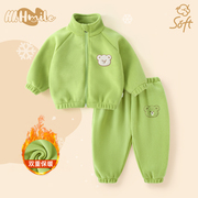 宝宝保暖衣套装婴儿秋冬长袖，外套新生婴儿加绒加厚儿童摇粒绒套装