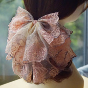 超大蝴蝶结花朵发夹子遮马尾，头饰粉色甜美夸张发饰夏天弹簧夹