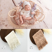 新生的儿拍照道具流苏毯子儿童摄影百天满月照婴儿拍摄背景垫筐毯