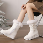 冬季厚底雪地靴内增高靴，加厚加绒短筒靴黑白色，冬靴冬天高跟中靴女