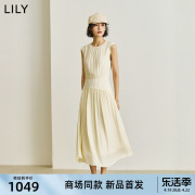 商场同款LILY2024夏季浪漫微光裙高腰无袖白色连衣裙长裙