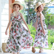 夏装韩版童装女童，波西米亚中大童，沙滩裙度假碎花长裙