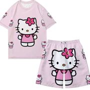 hellokitty短袖睡衣男生套装衣服t恤短裤篮球裤，运动套装女情侣r