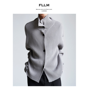 fllm高领开衫纽扣粗坑条毛衣，叠穿内搭的天花板
