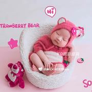 草莓熊可爱婴儿拍照服装玩偶套装新生儿摄影衣服道具女宝宝照主题