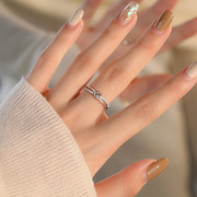 925纯银素圈戒指开口食指戒女ins高级感轻奢小众设计双层线条指环