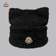 潮牌蒙口米色猫耳朵毛线帽女冬季可爱保暖护耳针织帽套头冷帽
