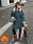 女童加绒牛仔外套2023儿童，韩系秋冬装女大童，加厚冬季时髦风衣