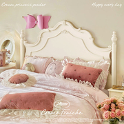 实木美式儿童床女孩法式公主床卧室现代简约1米5单人床白色奶油风
