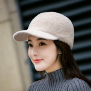 韩版秋冬天女甜美可爱黑色仿貂绒，鸭舌帽冬季保暖针织毛线棒球帽子