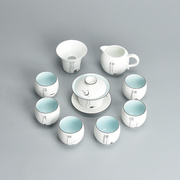君器定窑白瓷功夫喝茶茶具套装家用小套简约陶瓷茶壶中式盖碗茶杯