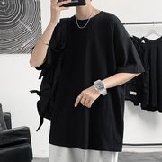 黑色t恤男士夏季韩版潮流，宽松休闲短袖，半袖大码体恤纯色百搭上衣