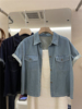 复古蓝色牛仔衬衫女短袖夏季新韩版宽松休闲高级感Polo领短款衬衣