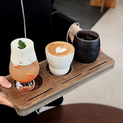 带孔试饮咖啡杯木托陶瓷杯咖啡杯套装咖啡店专用轻奢复古杯托盘