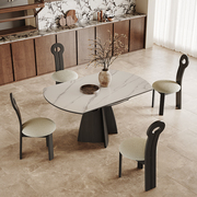 方圆两用岩板餐桌可伸缩小户型，黑色意式极，简方形变圆形实木餐桌