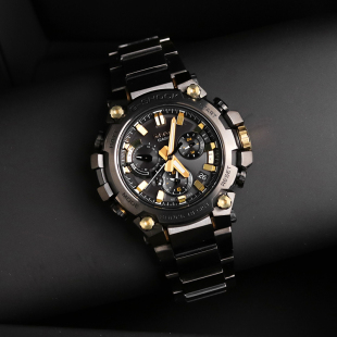 卡西欧mtg-b3000bde-1a手表男日产黑金双表带，太阳能电波运动腕表