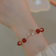 红玫瑰天然红玛瑙手链14k包金手链女小众设计闺蜜款手饰显白温柔