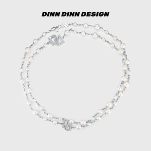 DINN DINN DESIGN字母项链D长款珍珠拼接项链轻奢小众高级设计感
