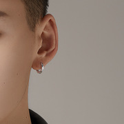 s925银耳环一对男潮简约个性男款耳钉嘻哈潮流，欧美男生潮人耳饰品