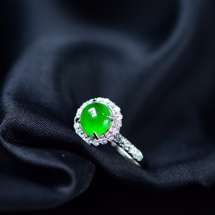 天然翡翠帝王绿戒指s925镶嵌首饰女款戒指百搭时尚简约款