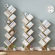 简易实木书架小型桌上置物架，多层儿童学生，创意树形落地小书架松木