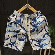 夏季时尚潮牌个性，印花沙滩裤宽松直筒，休闲短裤痞帅花色五分裤