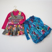 法单春季 2-12岁女童纯棉印花可爱娃娃裙假两件连衣裙