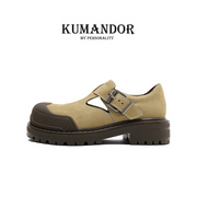 kumandor2024春季真皮粗跟单鞋，女复古厚底，小皮鞋英伦风女鞋