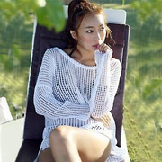 款韩版镂空网眼针织衫，比基尼泳衣外搭开叉沙滩罩衫1016