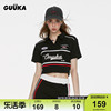 GUUKA黑色V领短袖POLO衫女时髦运动风套装 短款露腰T恤女修身显瘦