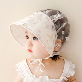 婴儿帽子遮阳帽女宝宝薄款透气夏季防晒女童蕾丝太阳帽凉帽小月龄