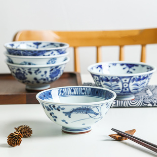 小鹿田烧日本进口14.5cm日式陶瓷餐具米饭碗和风青花家用面碗小碗