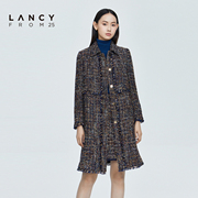 LANCY/悦朗姿2022冬季中长款西装衬衫领小香风女士外套