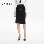 lancy朗姿2022秋季女士，包臀裙黑色半身裙，通勤显瘦修身高腰女