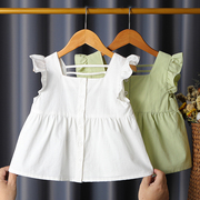 女童夏季娃娃衫纯棉洋气衬衫女宝宝童装白色小飞袖韩版中小童上衣
