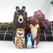 2024俄罗斯套娃卡通棕熊五层森林熊木质工艺品景区礼物礼
