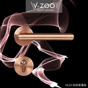 vzoo304不锈钢卧室门锁，拉丝玫瑰金房门把手金色，室内静音木门拉手