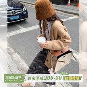 曾小咸卡其外搭针织开衫，女2024年春季韩版宽松中长款长袖外套