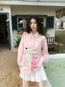 法式粉色兔子长袖衬衫女春秋设计感师款小众独特别致上衣甜美衬衣