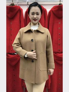 韩版方领通勤羊毛常规款大衣外套宽松显瘦减龄中年气质女装厚