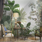 东南亚热带雨林植物墙纸绿色北欧叶子壁画卧室电视背景墙壁纸无缝