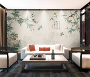 新中式简约竹子花鸟客厅电视背景墙纸3d立体装饰壁画8d墙布5d壁纸