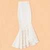 白色牛仔拼接蕾丝鱼尾裙女长款包裙，长裙不规则半身裙，高腰包(高腰包)臀裙子