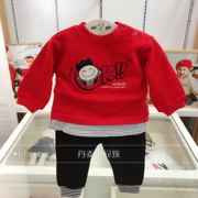 韩国童装秋冬款男女宝儿童，红色薄绒卫衣，黑色休闲裤喜庆套装q9